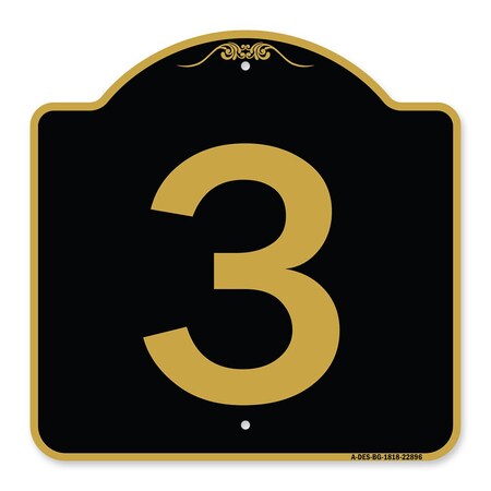 Signmission Designer Series Sign-Sign W/ Number 3, Black & Gold Aluminum Sign, 18" x 18", BG-1818-22896 A-DES-BG-1818-22896